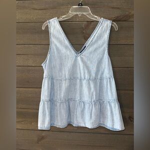 GAP Light Wash Denim V-Neck Tiered Tank Top